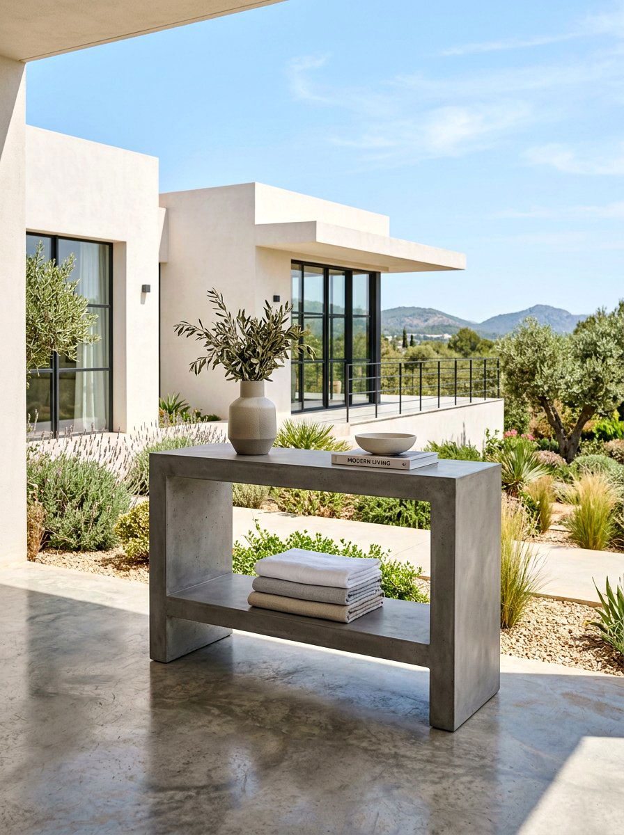 Modern Concrete Console - 30 outdoor towel storage ideas