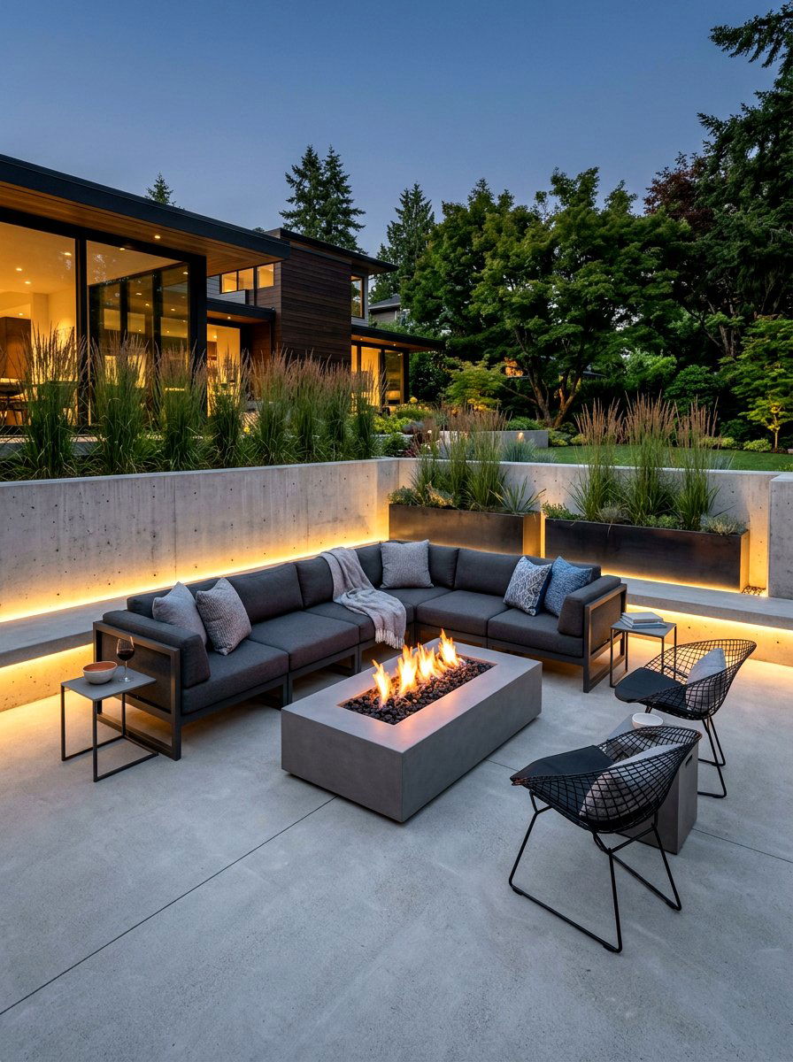Modern Concrete Fire Pit - 30 boutique hotel patio ideas