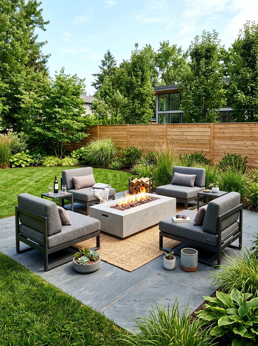 Modern Concrete Fire Pit Seating - 30 fire lounge backyard ideas