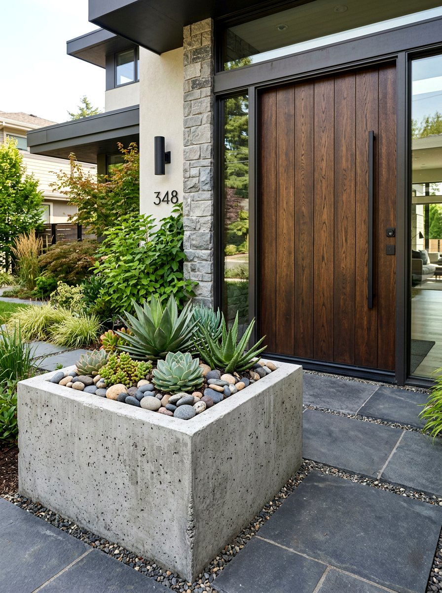 Modern Concrete Front Door Planter - 30 front door planter ideas