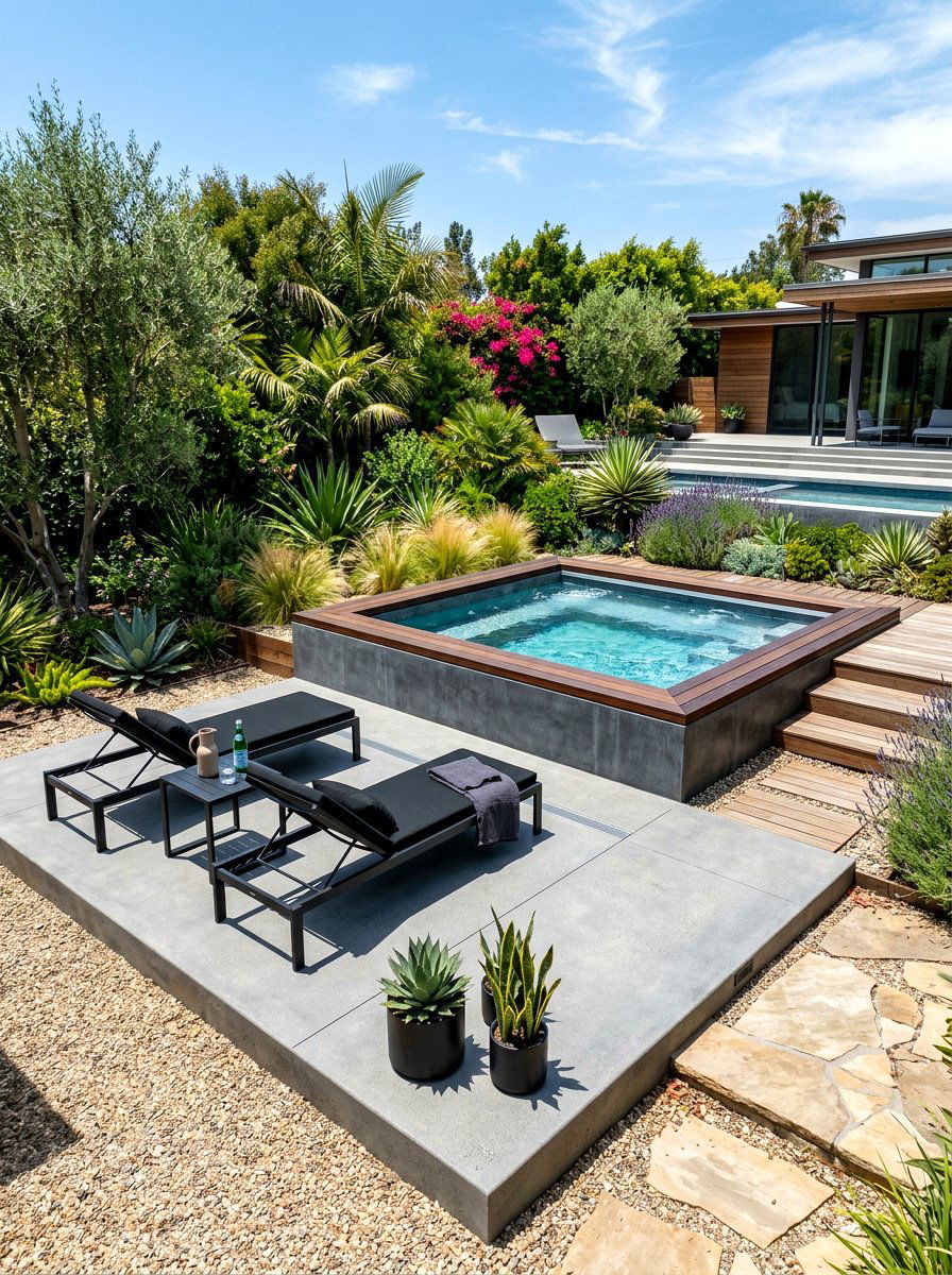 Modern Concrete Hot Tub Pad - 30 hot tub deck ideas