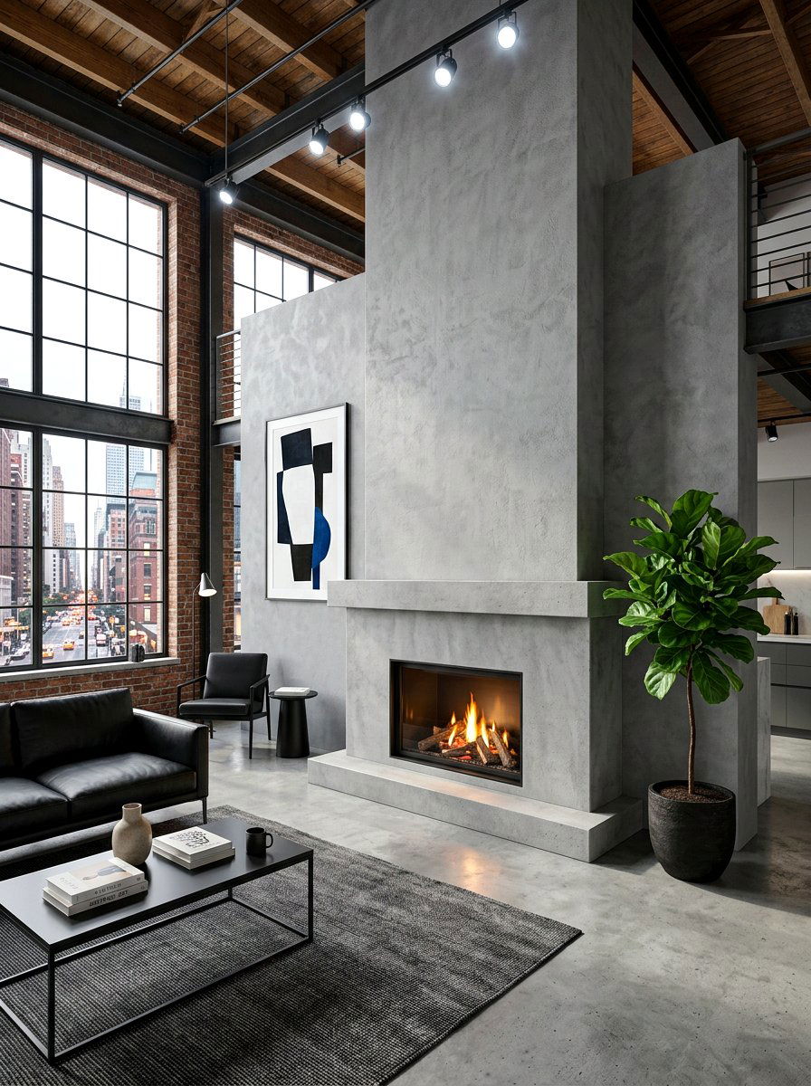 Modern Concrete Mantel - 30 fireplace mantel ideas