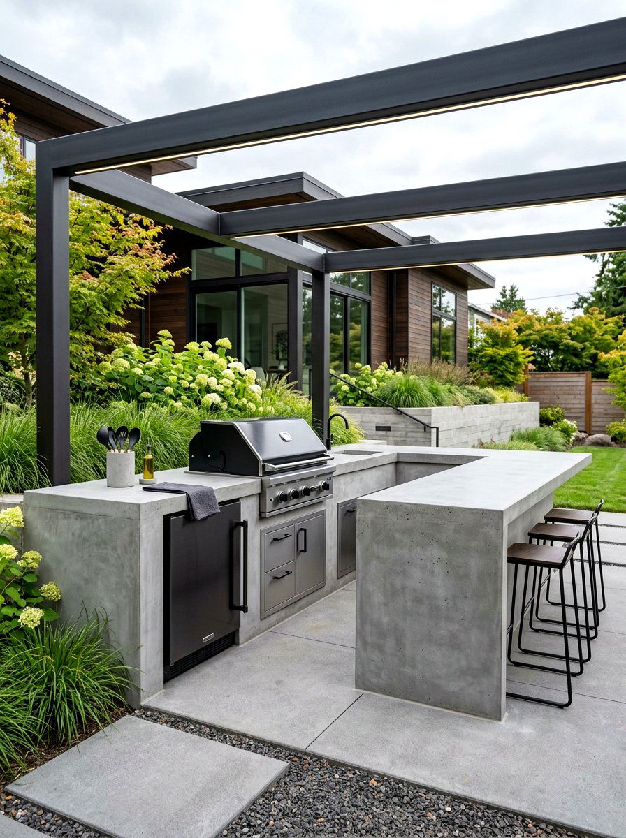 Modern Concrete Outdoor Cooking Space - 30 grill patio layout ideas