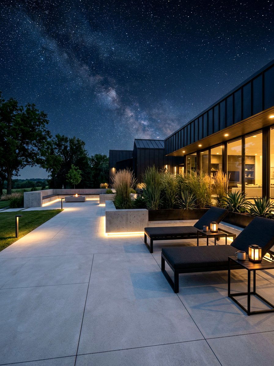 Modern Concrete Patio - 30 stargazing backyard lounge ideas