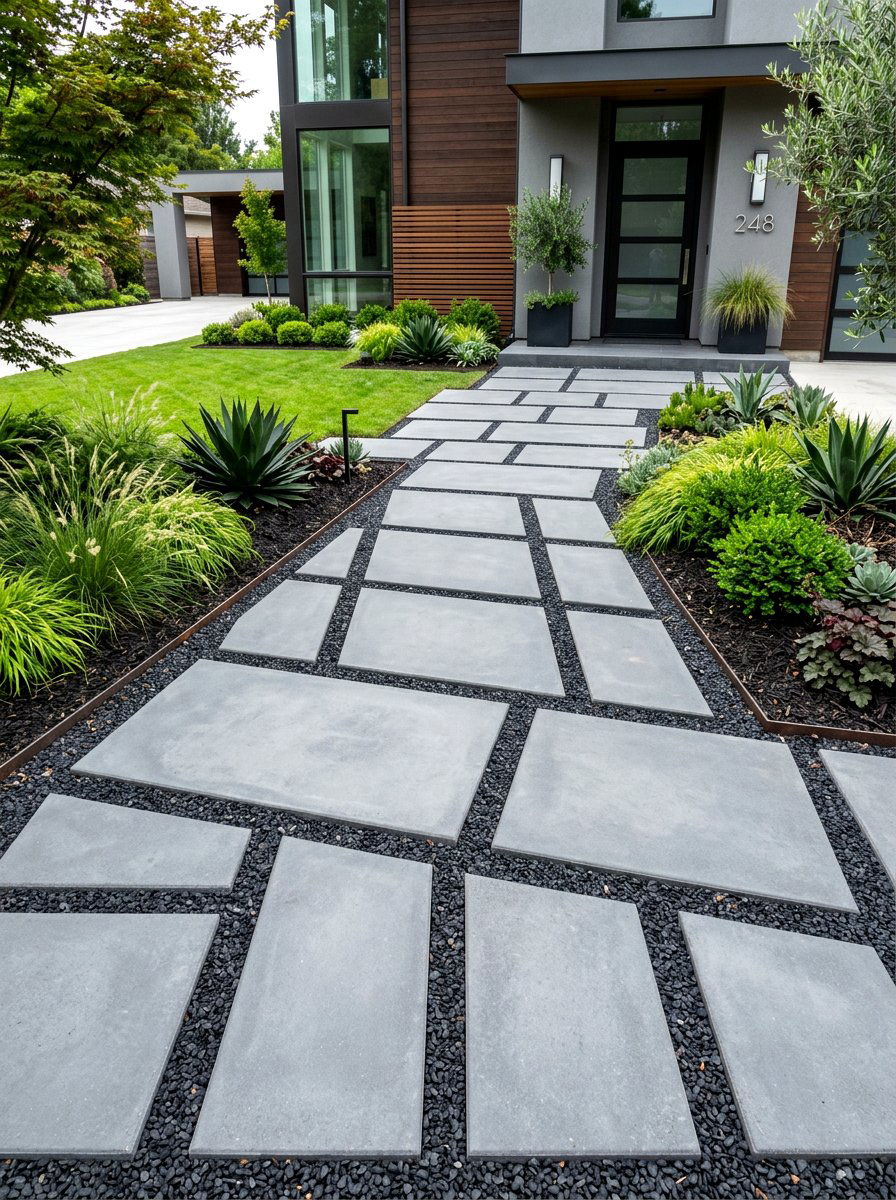 Modern Concrete Paver - 30 drought tolerant front yard ideas