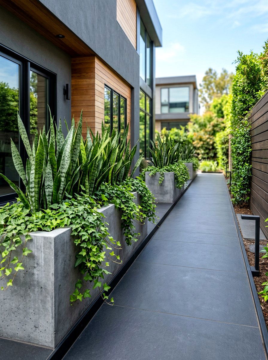 Modern Concrete Planter - 30 side yard flower bed ideas