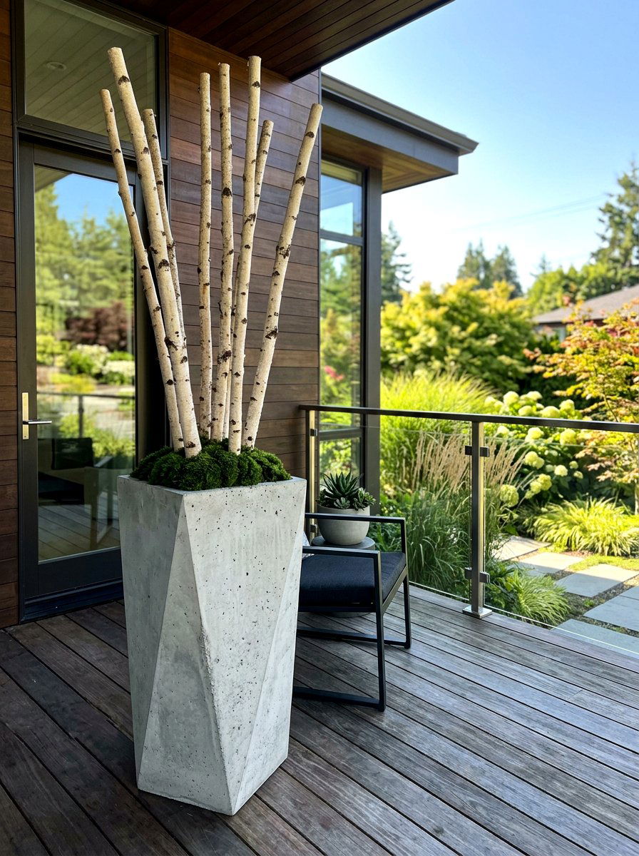 Modern Concrete Planter Stems - 30 winter porch planter ideas