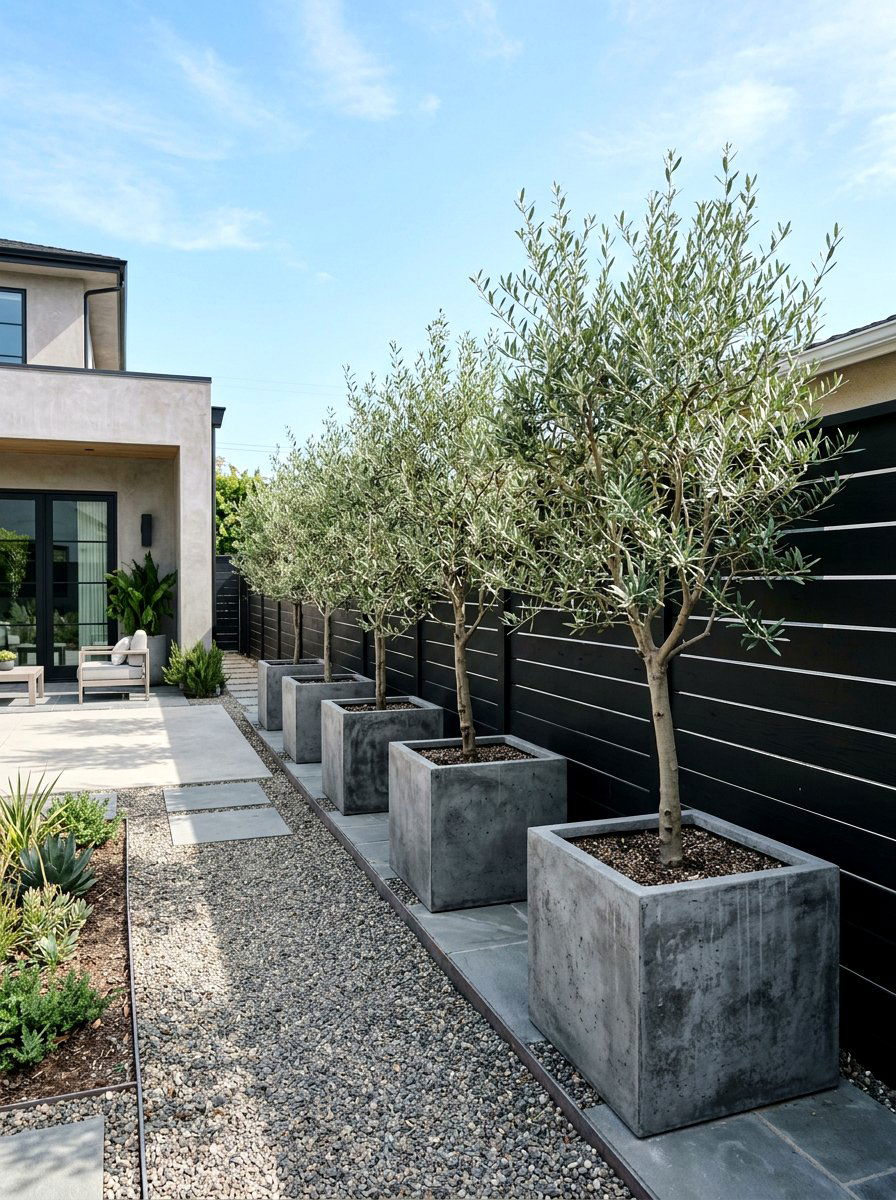 Modern Concrete Planters - 30 potted olive backyard ideas