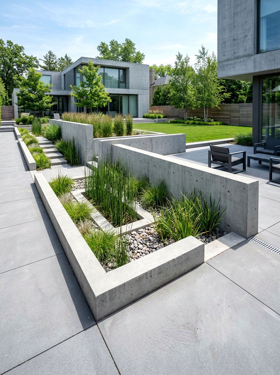 Modern Concrete Rain Garden - 30 rain garden ideas