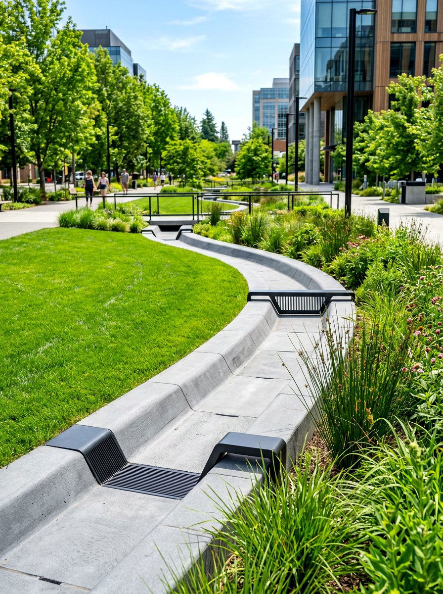 Modern Concrete Rain Swale - 30 swale landscaping ideas