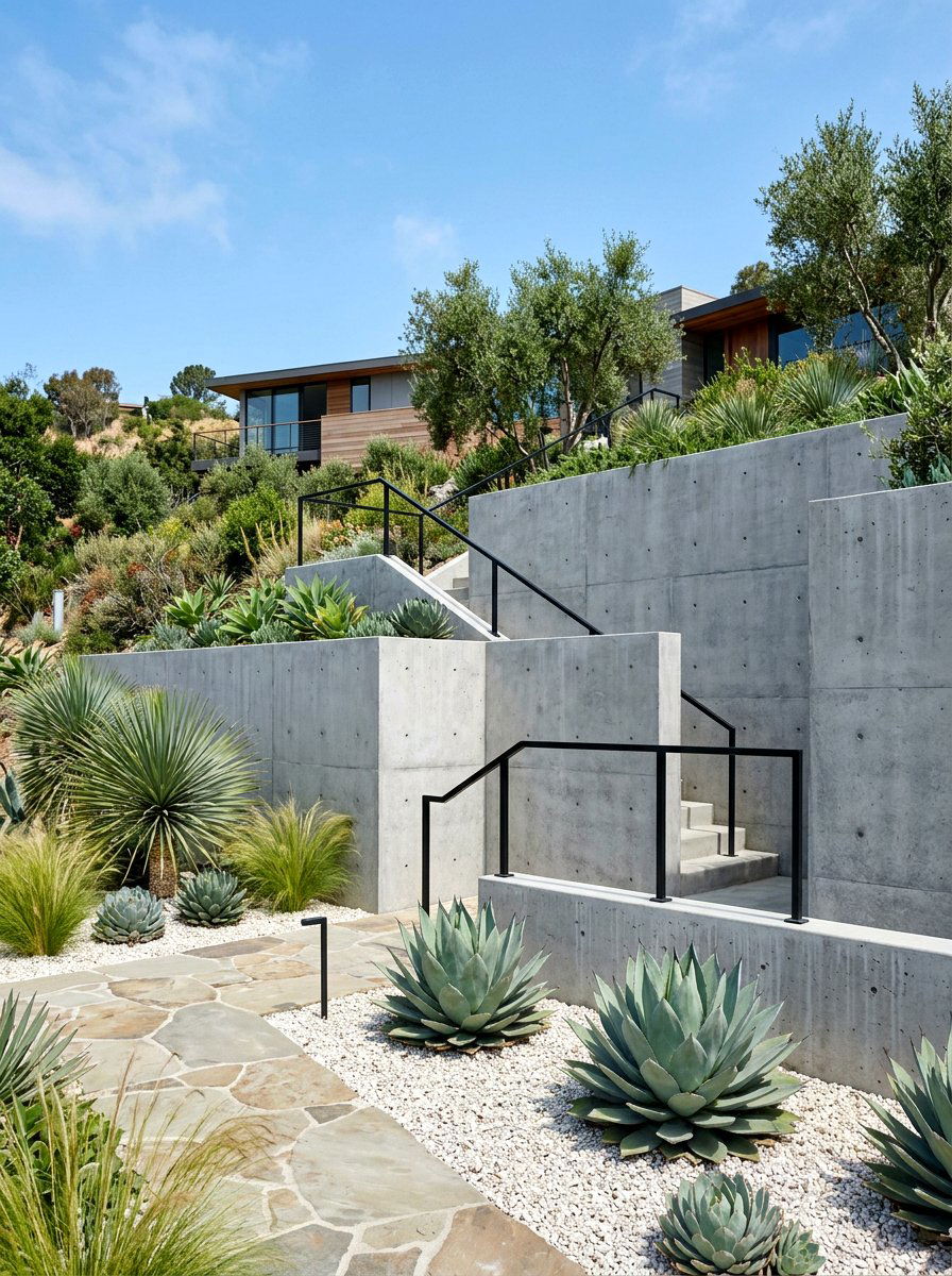 Modern Concrete Retaining Wall - 30 retaining wall garden ideas