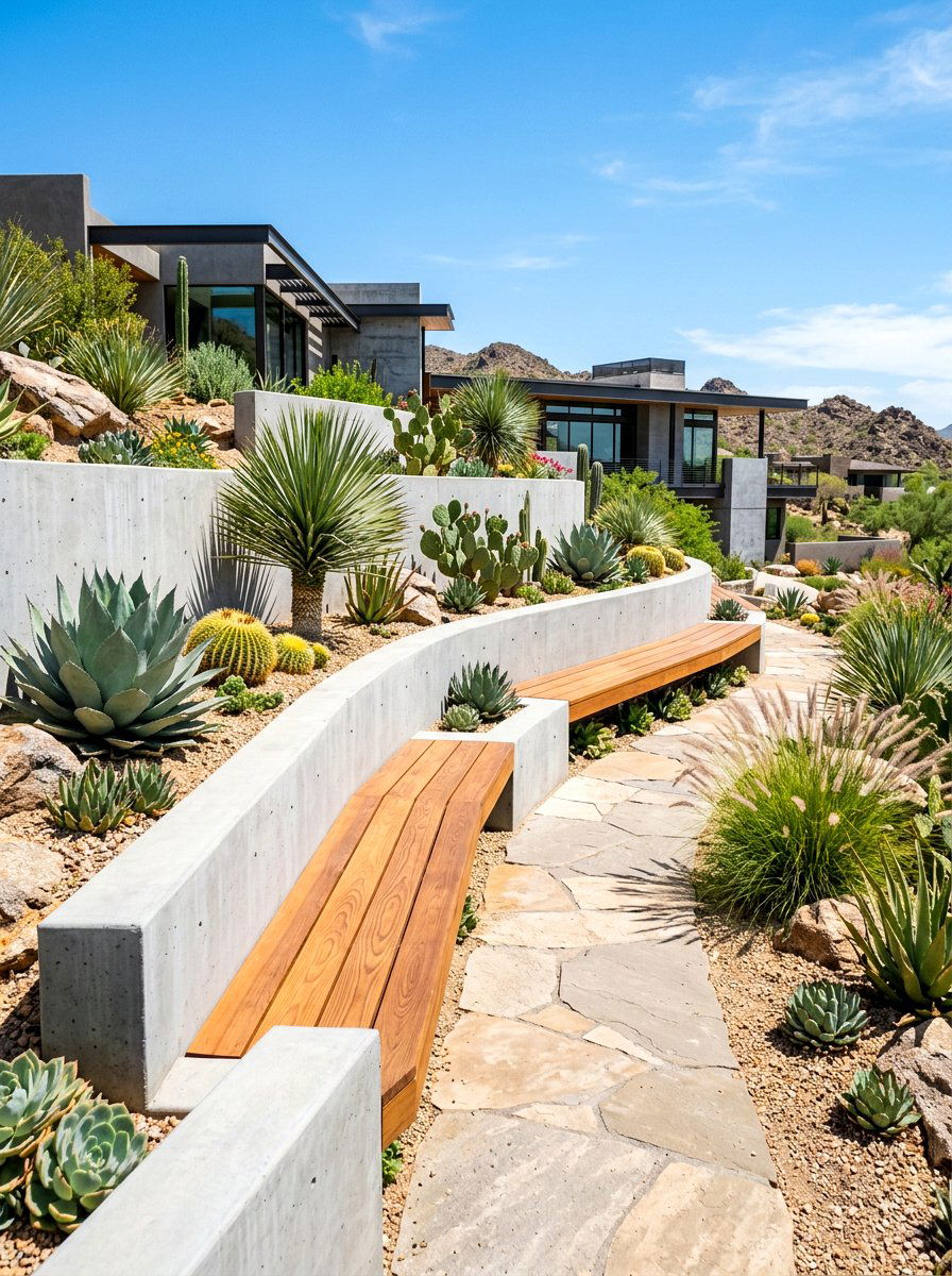 Modern Concrete Retaining Wall Seating - 30 seat wall ideas