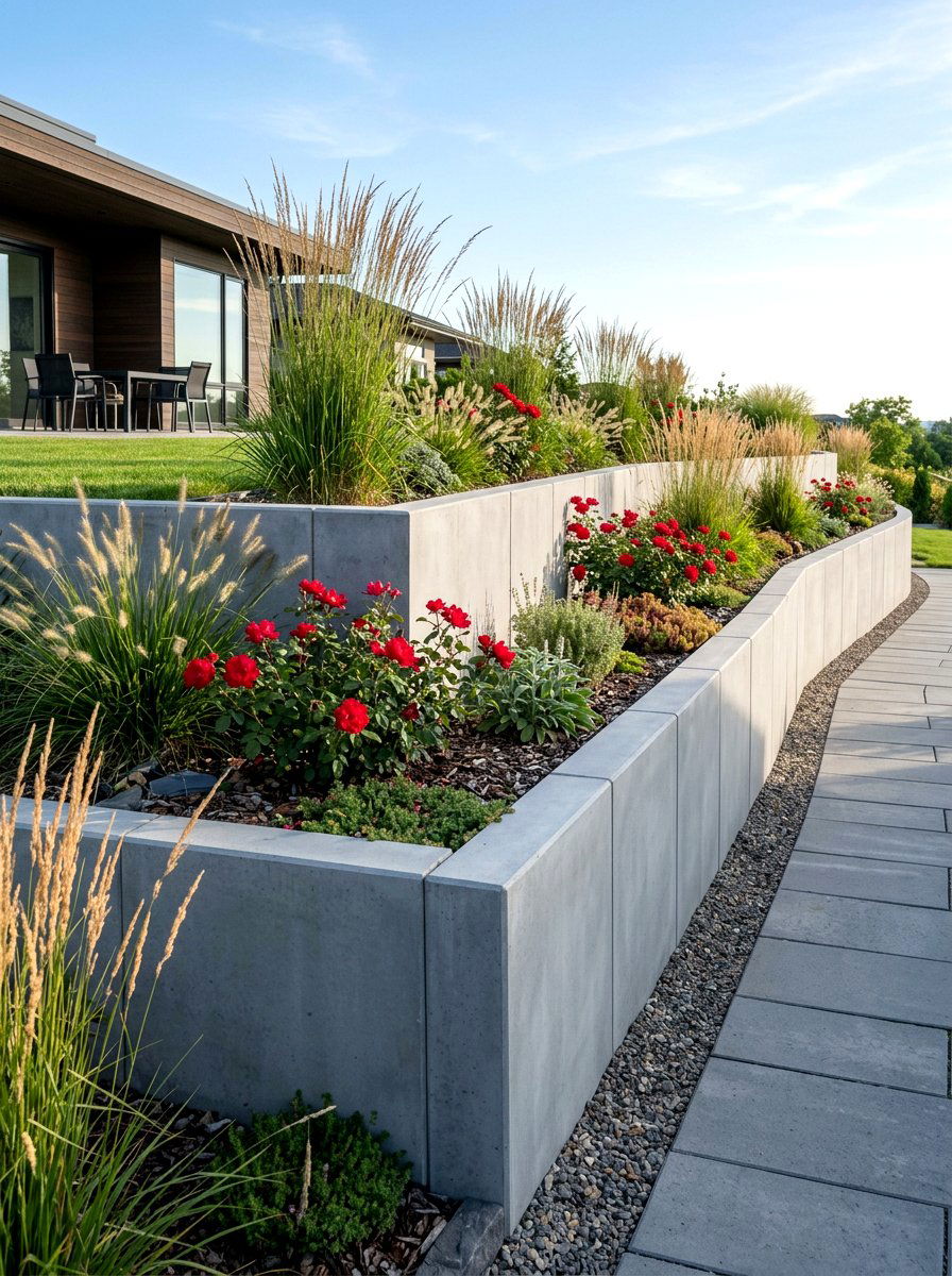 Modern Concrete Retaining Wall - 30 retaining wall flower bed ideas