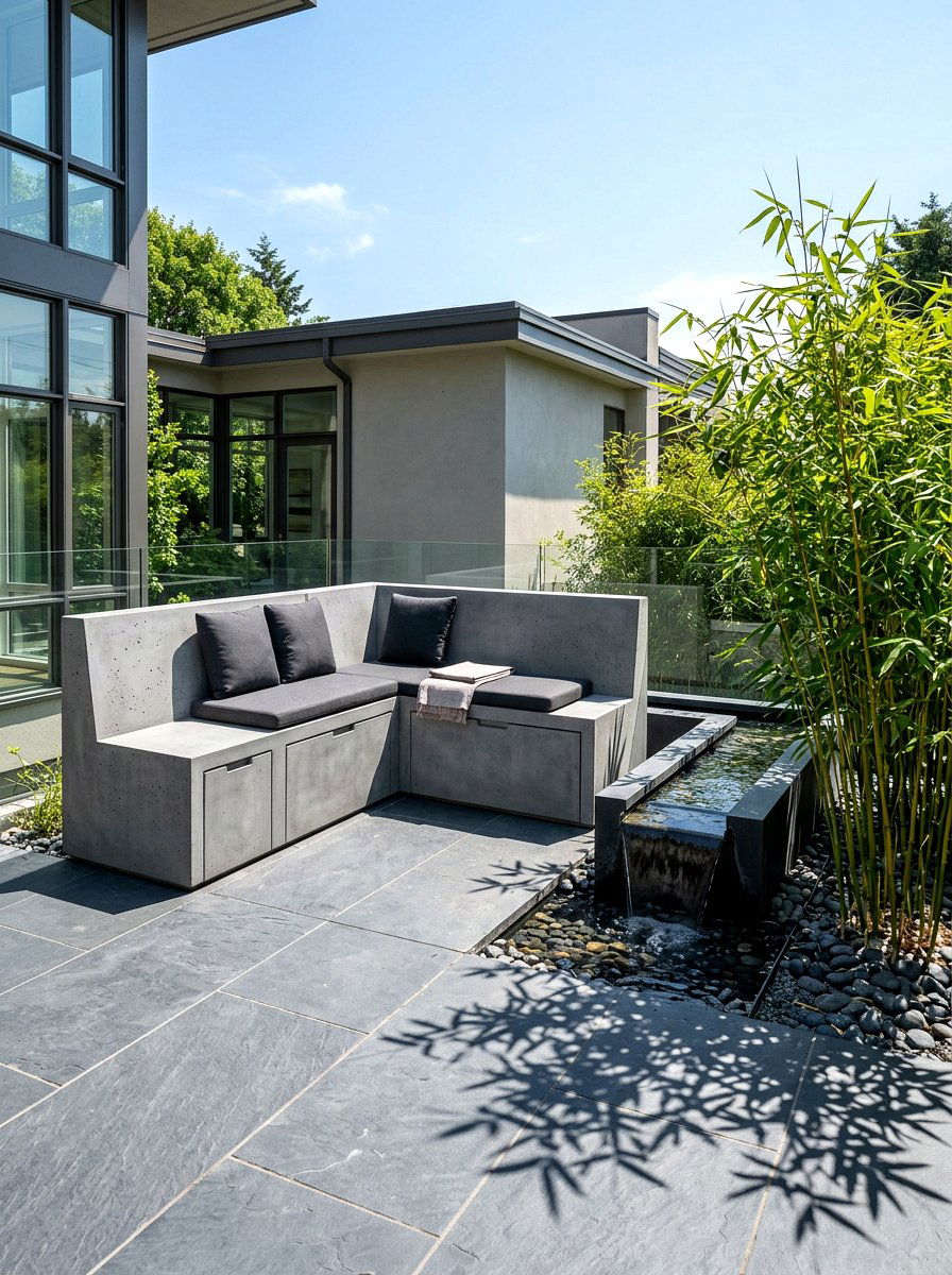 Modern Concrete Storage Seating - 30 patio storage bench seating ideas
