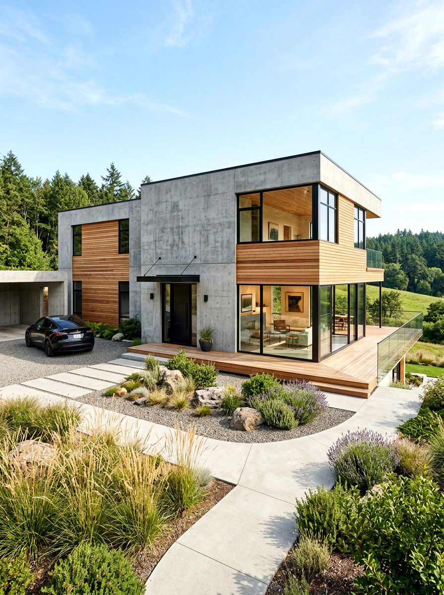 Modern Concrete Timber House - 30 chalet exterior ideas