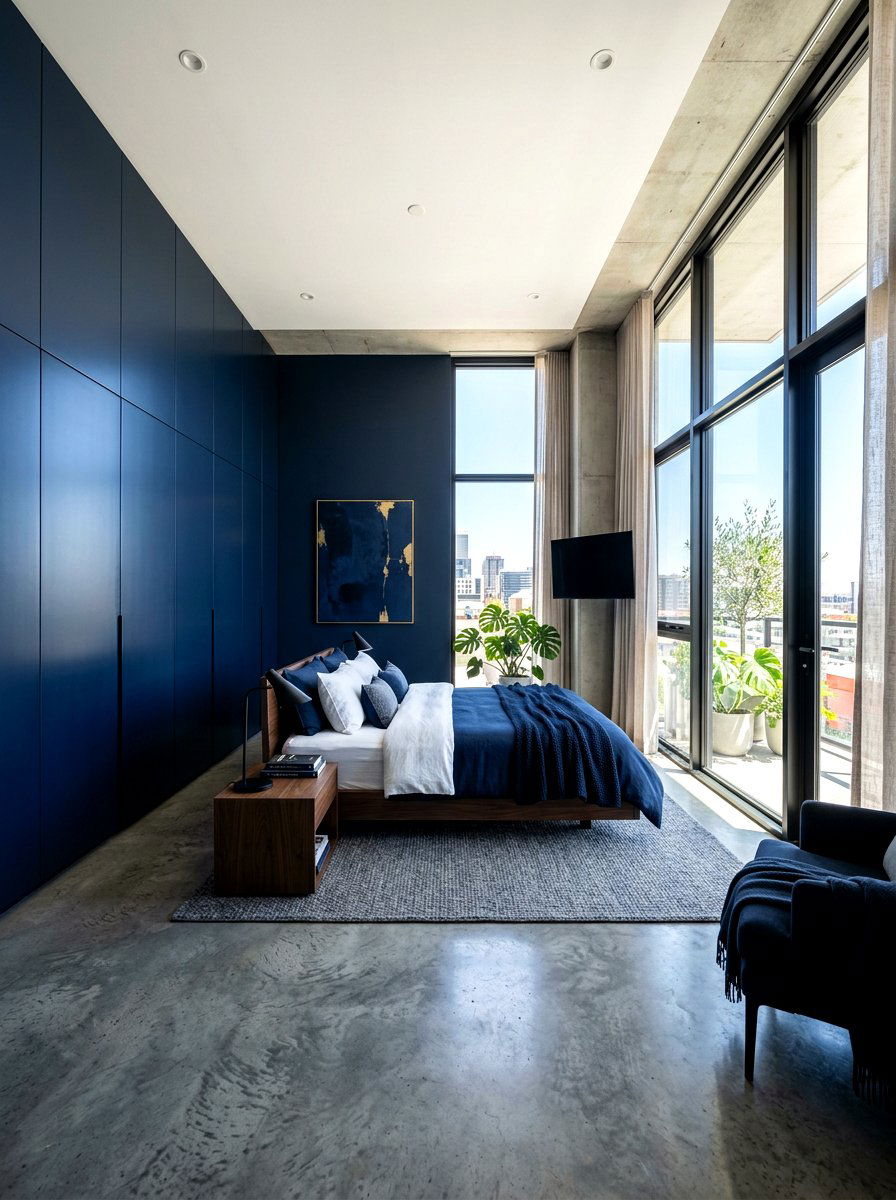 Modern Dark Blue Bedroom - 30 inky blue bedroom ideas
