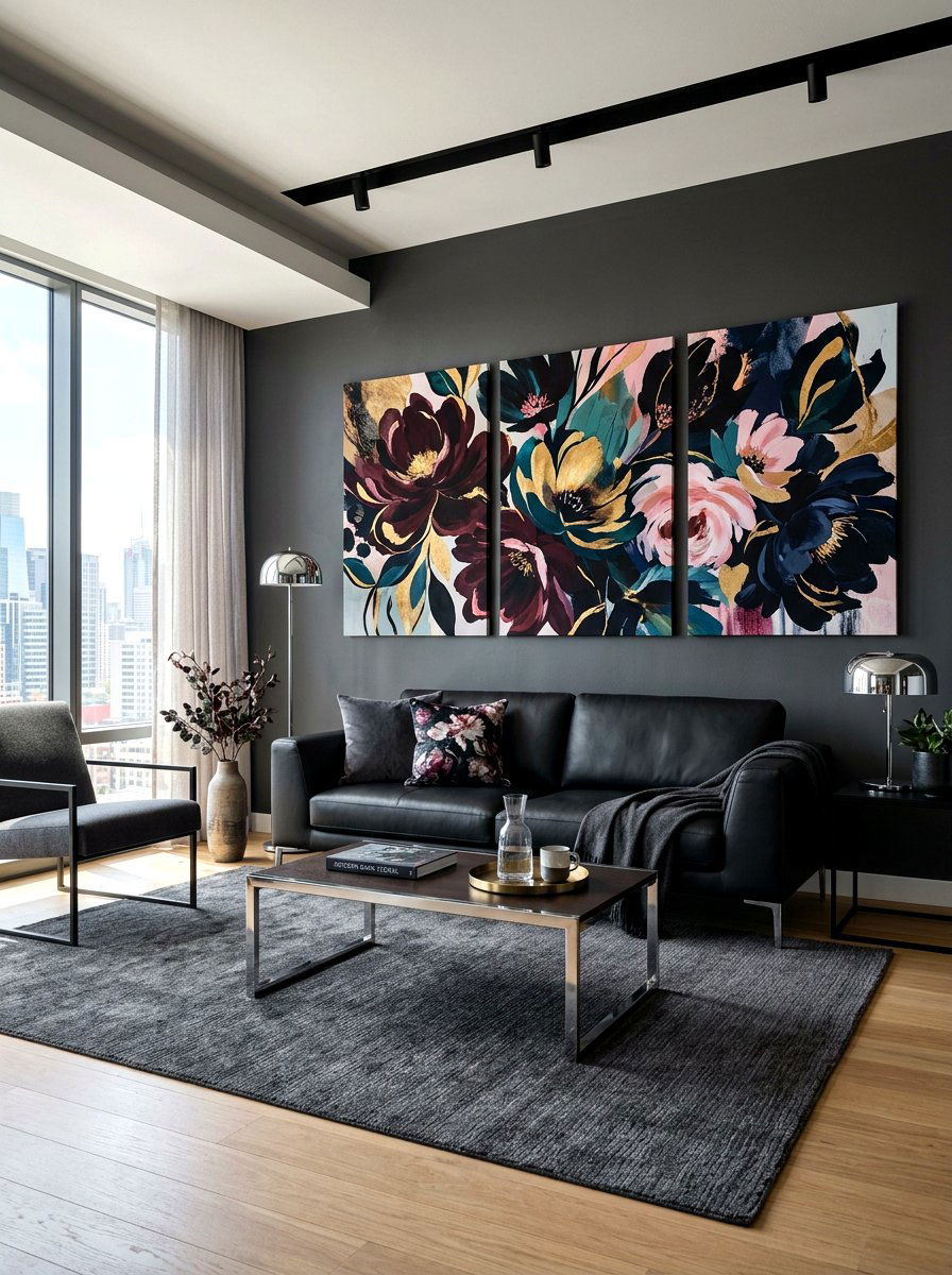 Modern Dark Floral Interior - 30 dark floral living room ideas