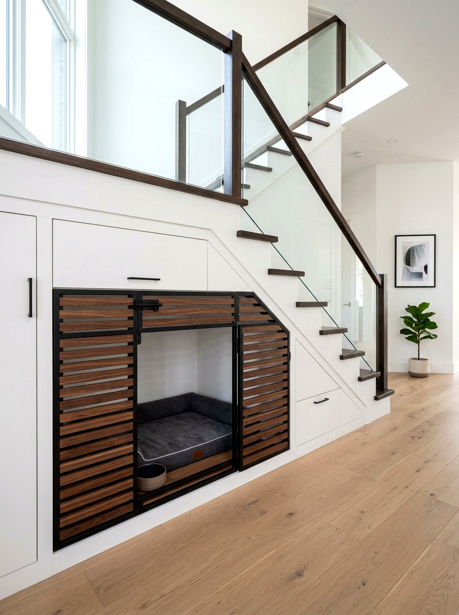 Modern Dog Crate - 30 under staircase pet nook ideas
