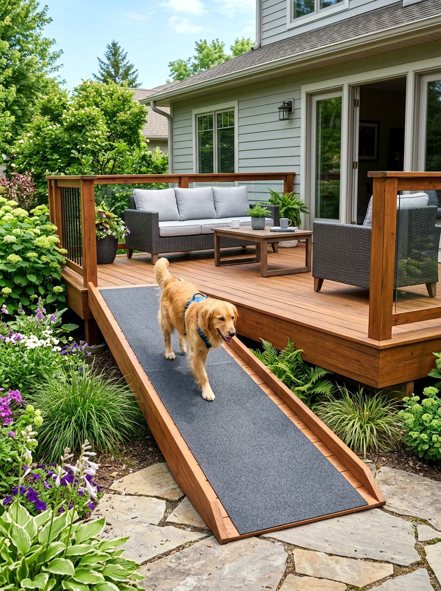 Modern Dog Ramp - 30 dog friendly patio ideas aesthetic