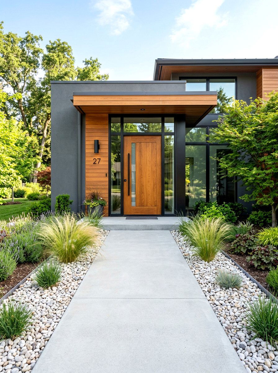 Modern Entryway - 30 pebble garden ideas
