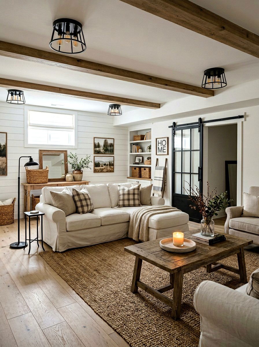 Modern Farmhouse Basement Room - 30 basement family room ideas