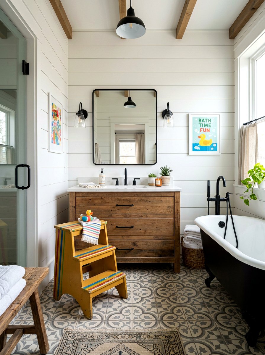 Modern Farmhouse Bathroom - 30 kids bathroom decor ideas