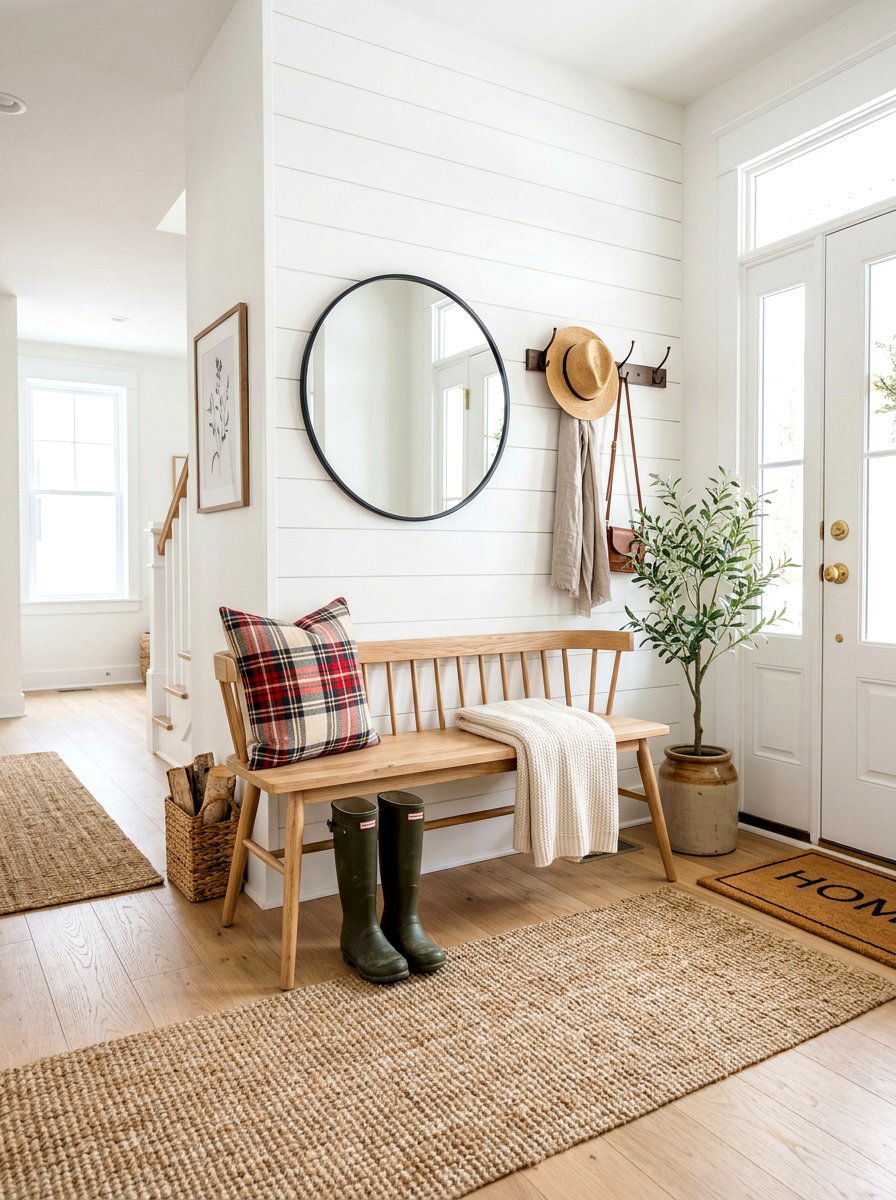 Modern Farmhouse Bench - 30 farmhouse porch decor ideas
