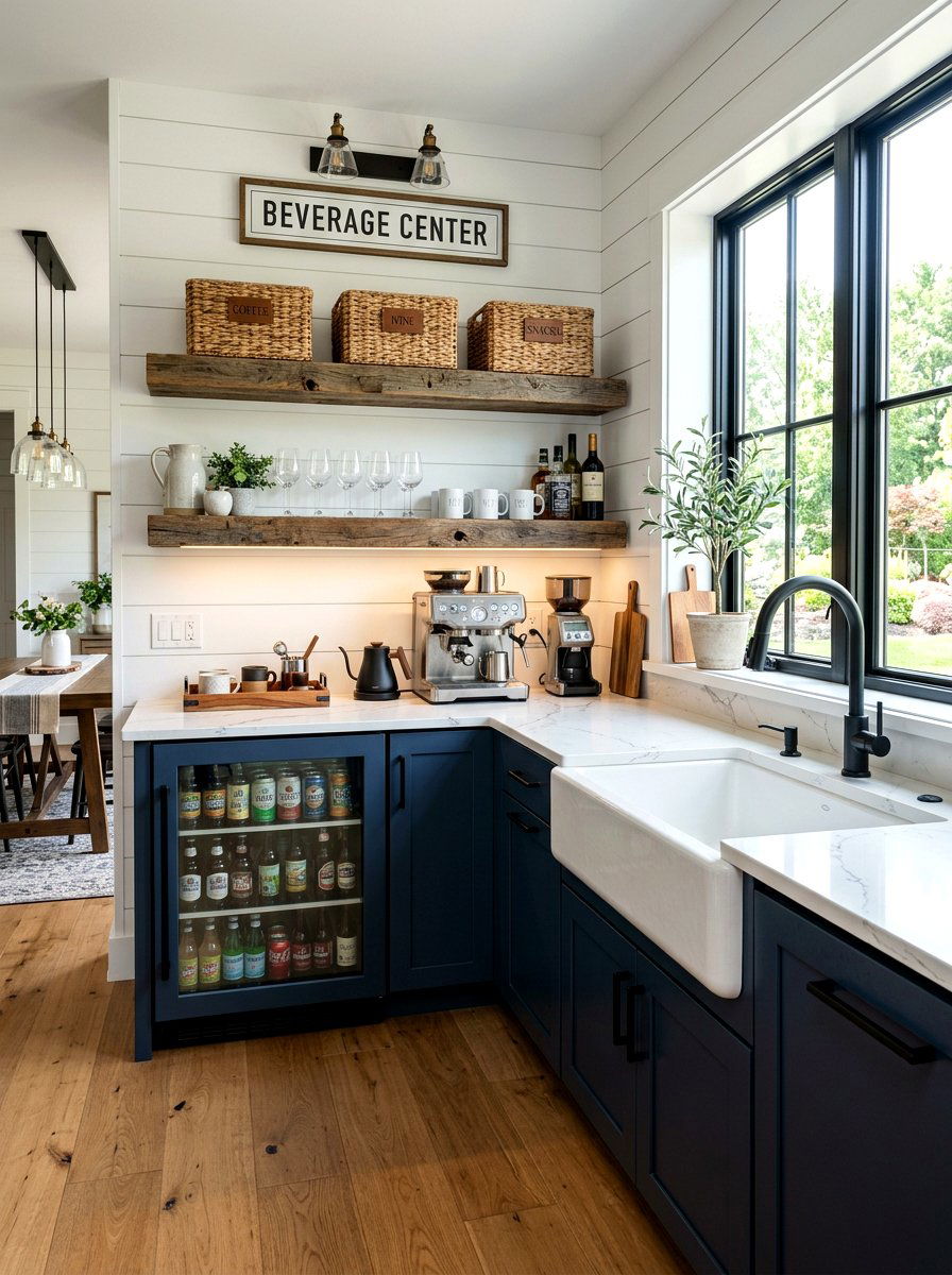 Modern Farmhouse Beverage Center - 30 smoothie station kitchen ideas
