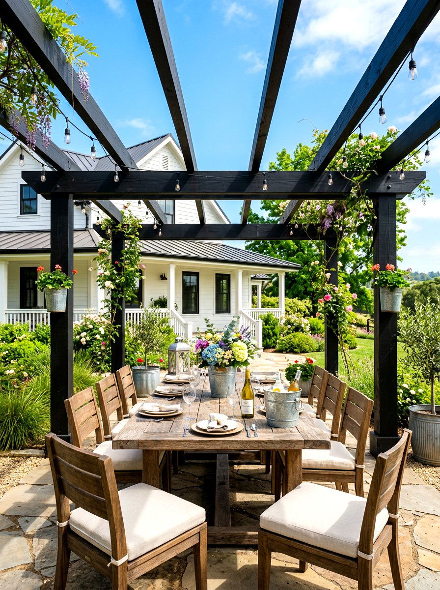 Modern Farmhouse Black Pergola - 30 louvered pergola patio ideas