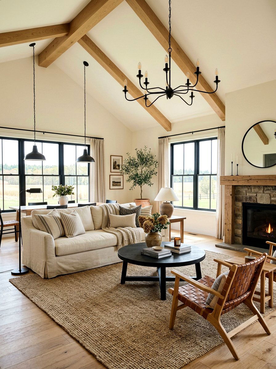 Modern Farmhouse Black and Cream - 30 black and cream living room ideas