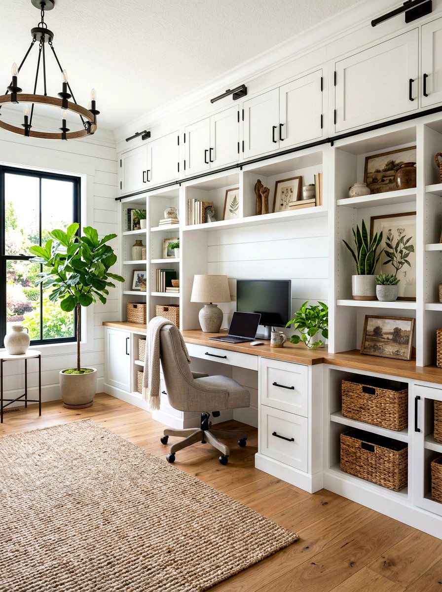 Modern Farmhouse Bookshelf Wall Office - 30 bookshelf wall office ideas