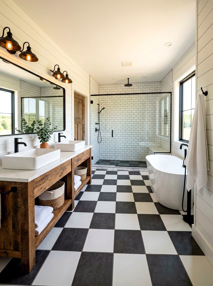 Modern Farmhouse Checkerboard Floor - 30 checkerboard bathroom floor ideas