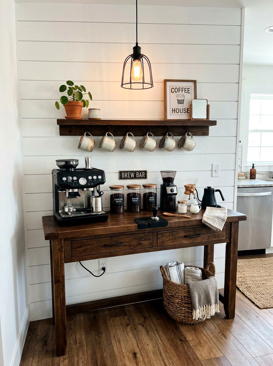 Modern Farmhouse Coffee Bar - 30 corner breakfast coffee nook ideas