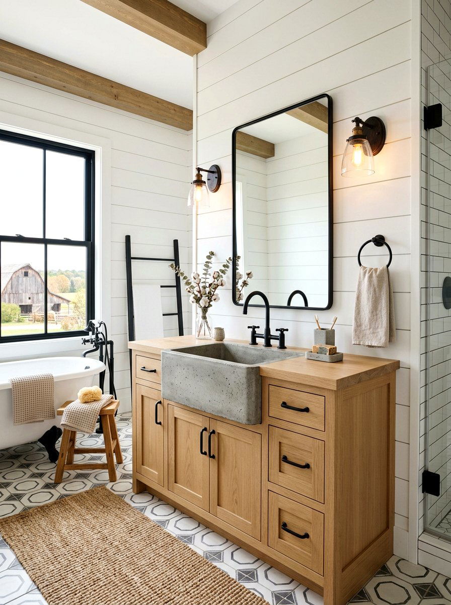 Modern Farmhouse Concrete Sink - 30 concrete sink bathroom ideas
