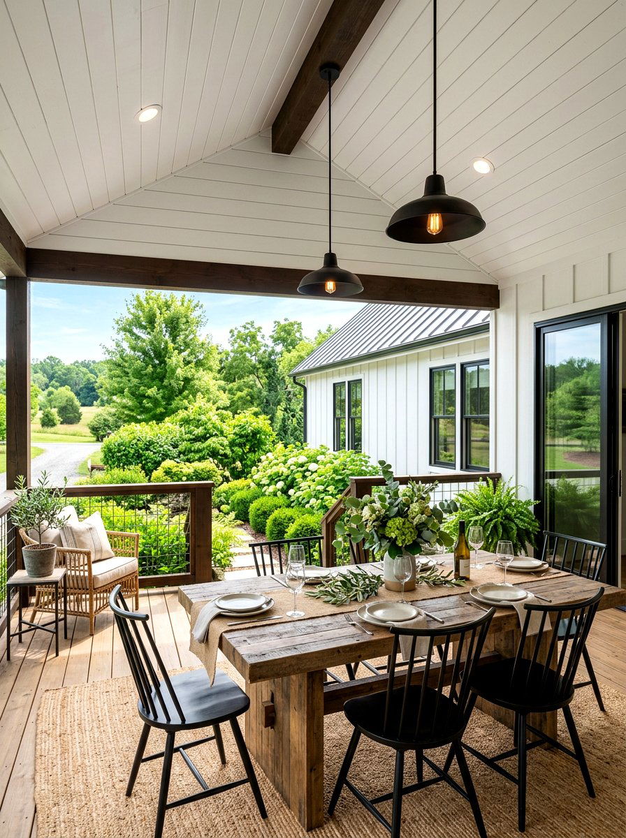 Modern Farmhouse Covered Deck - 30 covered deck dining ideas