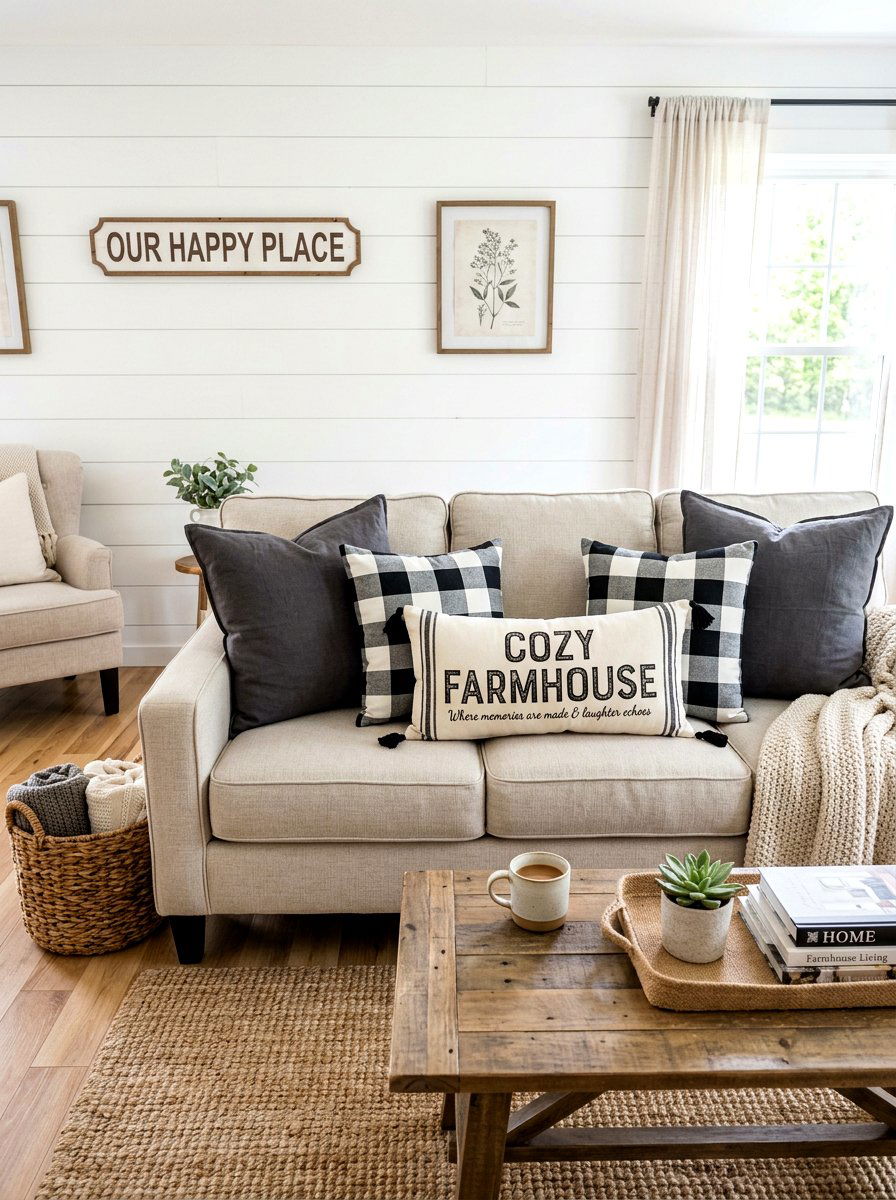 Modern Farmhouse Cushion Combo - 30 layered throw pillow ideas
