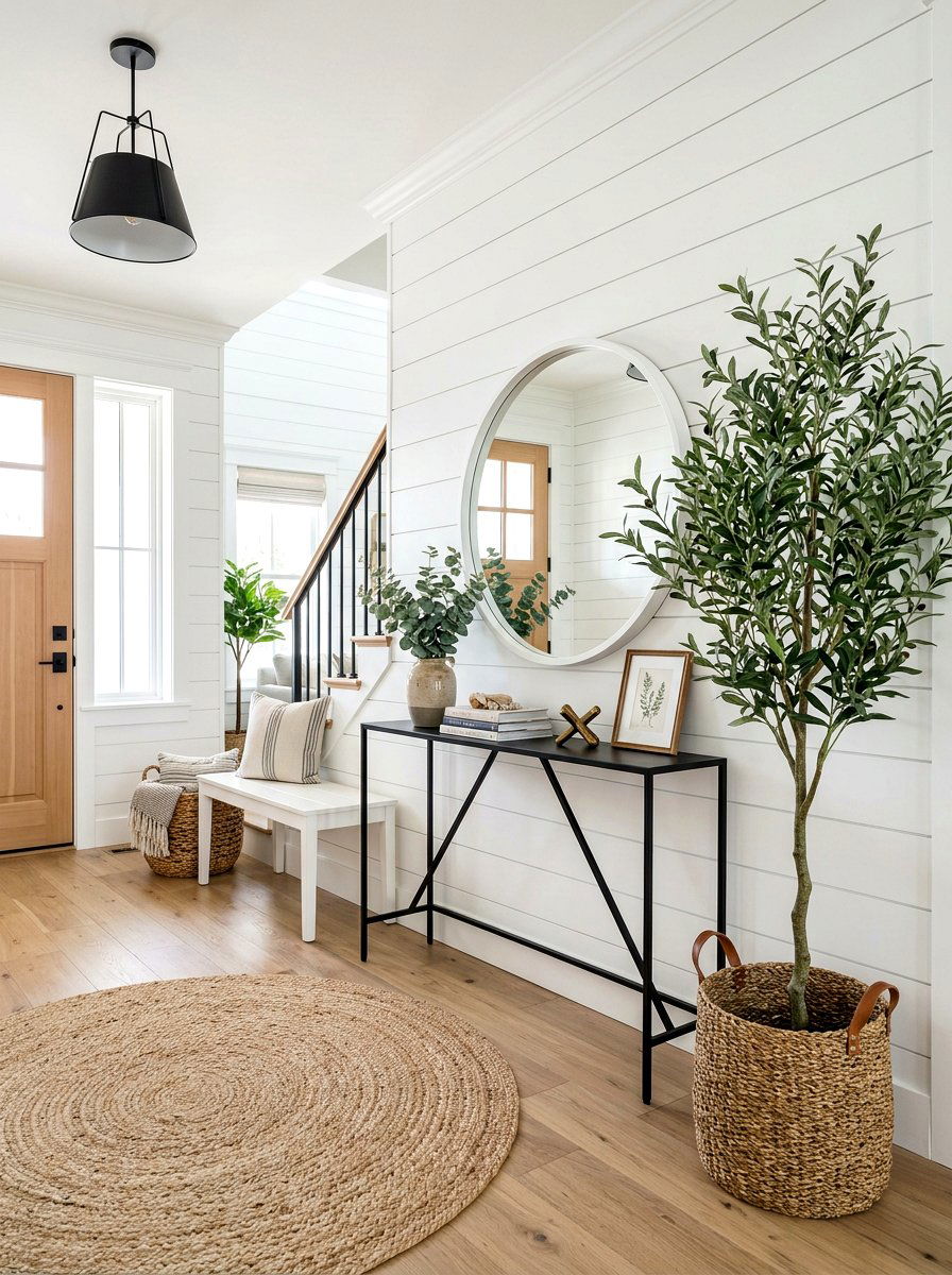 Modern Farmhouse Entryway - 30 potted olive tree entry ideas