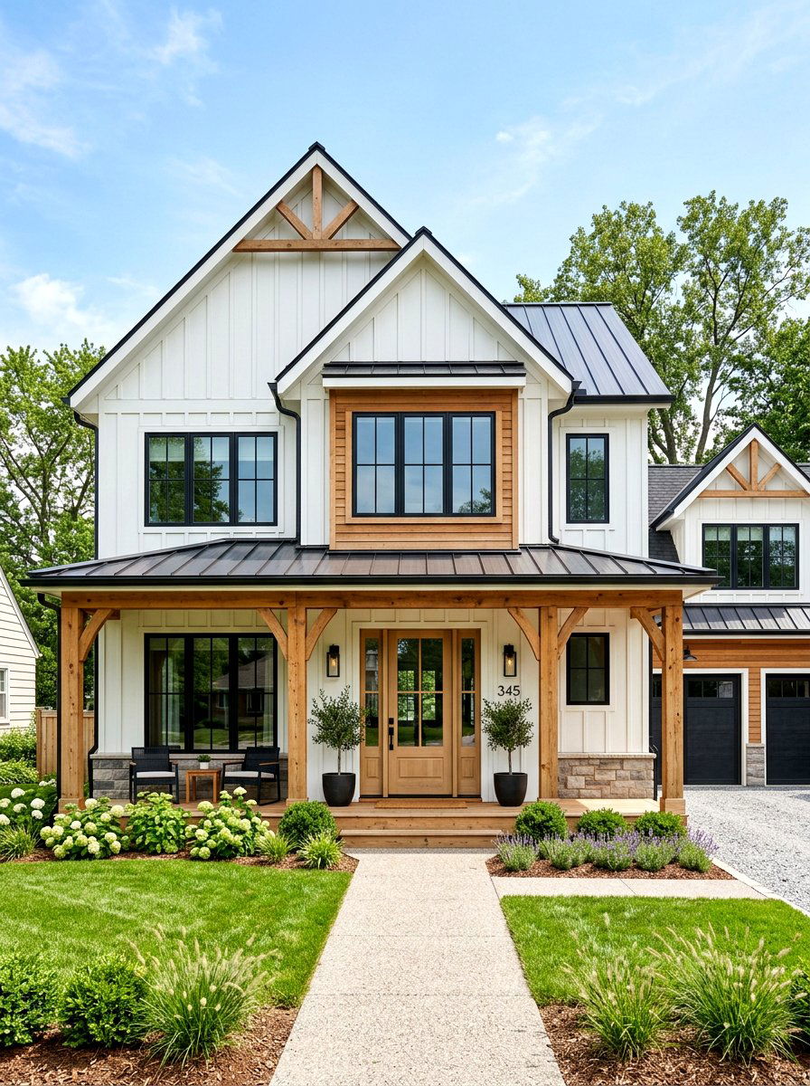 Modern Farmhouse Exterior - 30 front facade makeover ideas aesthetic