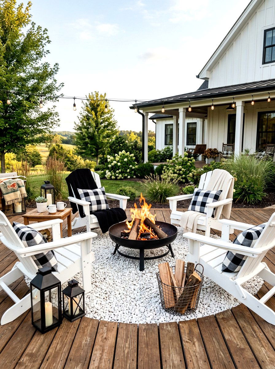 Modern Farmhouse Fire Pit - 30 fire lounge backyard ideas