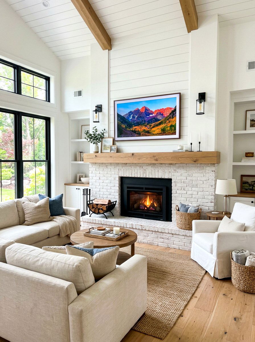 Modern Farmhouse Fireplace TV - 30 fireplace and TV layout ideas