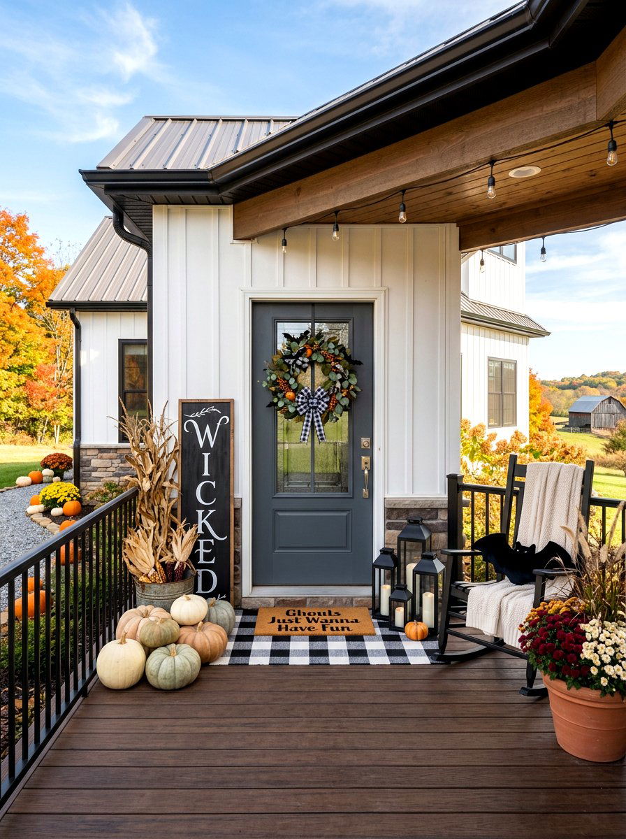 Modern Farmhouse Halloween Porch - 30 Halloween porch ideas