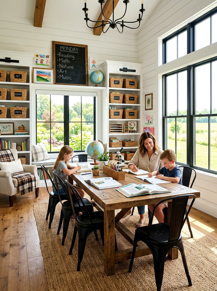 Modern Farmhouse Homeschool Area - 30 homeschool room ideas