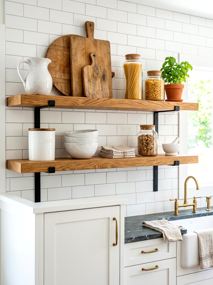 Modern Farmhouse Kitchen Shelf - 30 shelfie decor ideas