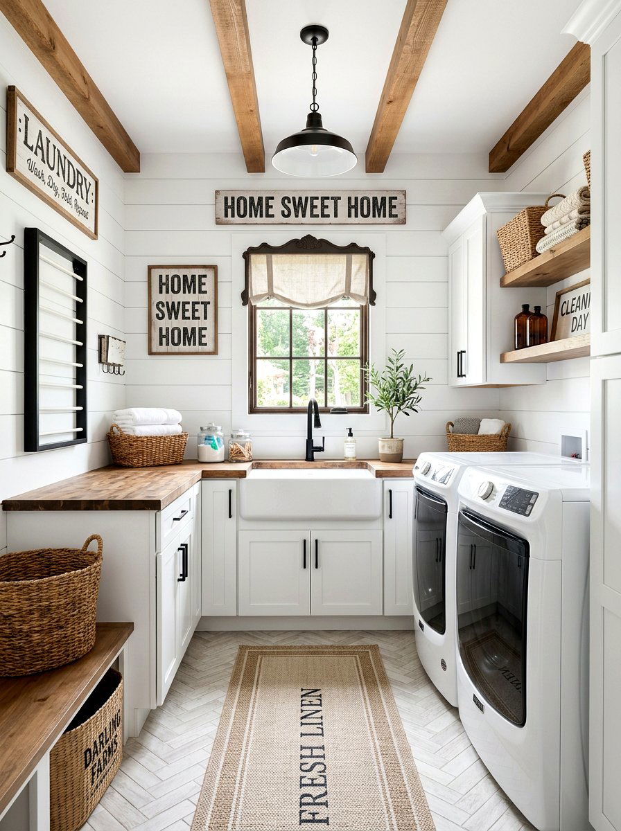 Modern Farmhouse Laundry Space - 30 side by side laundry ideas