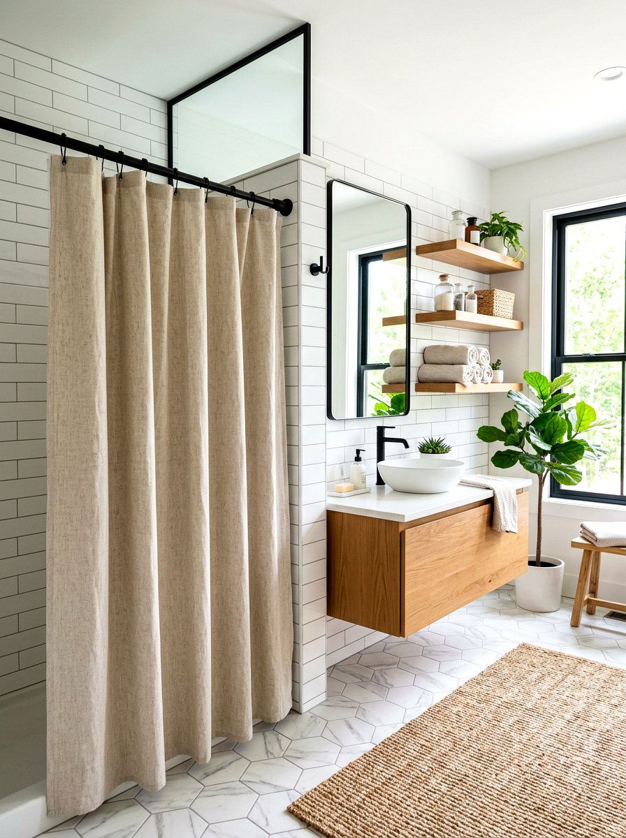 Modern Farmhouse Linen Shower Curtain - 30 linen shower curtain ideas