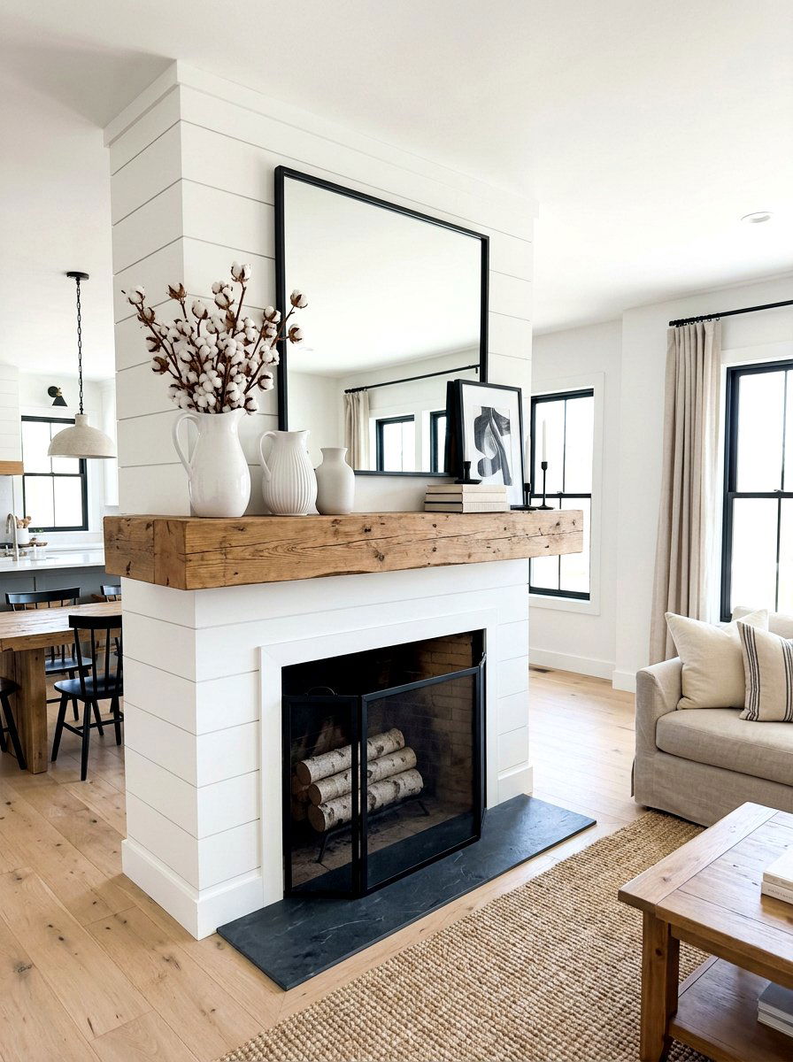 Modern Farmhouse Mantel - 30 winter mantel decor ideas