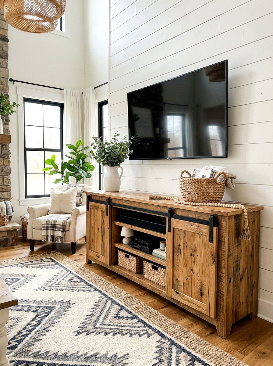 Modern Farmhouse Media Console - 30 media console styling ideas
