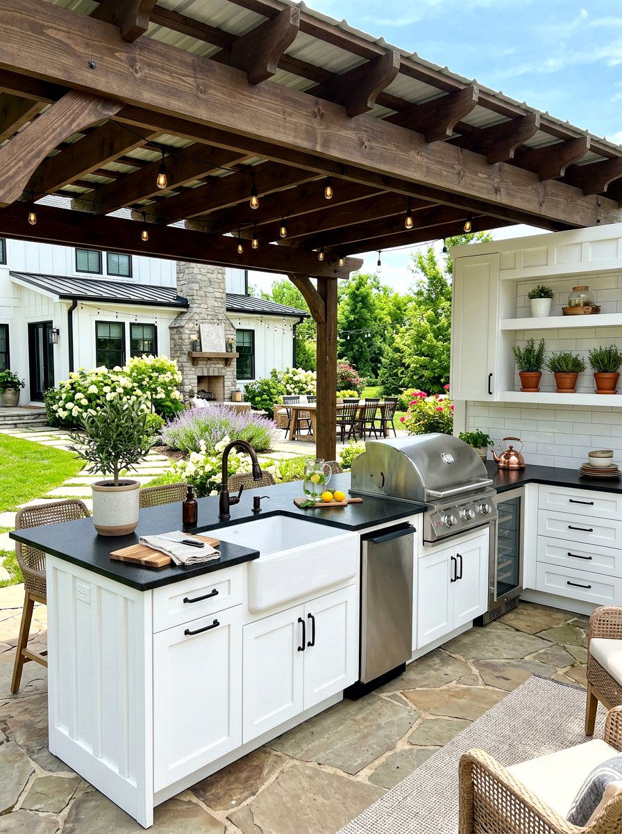 Modern Farmhouse Outdoor Kitchen - 30 grill patio layout ideas