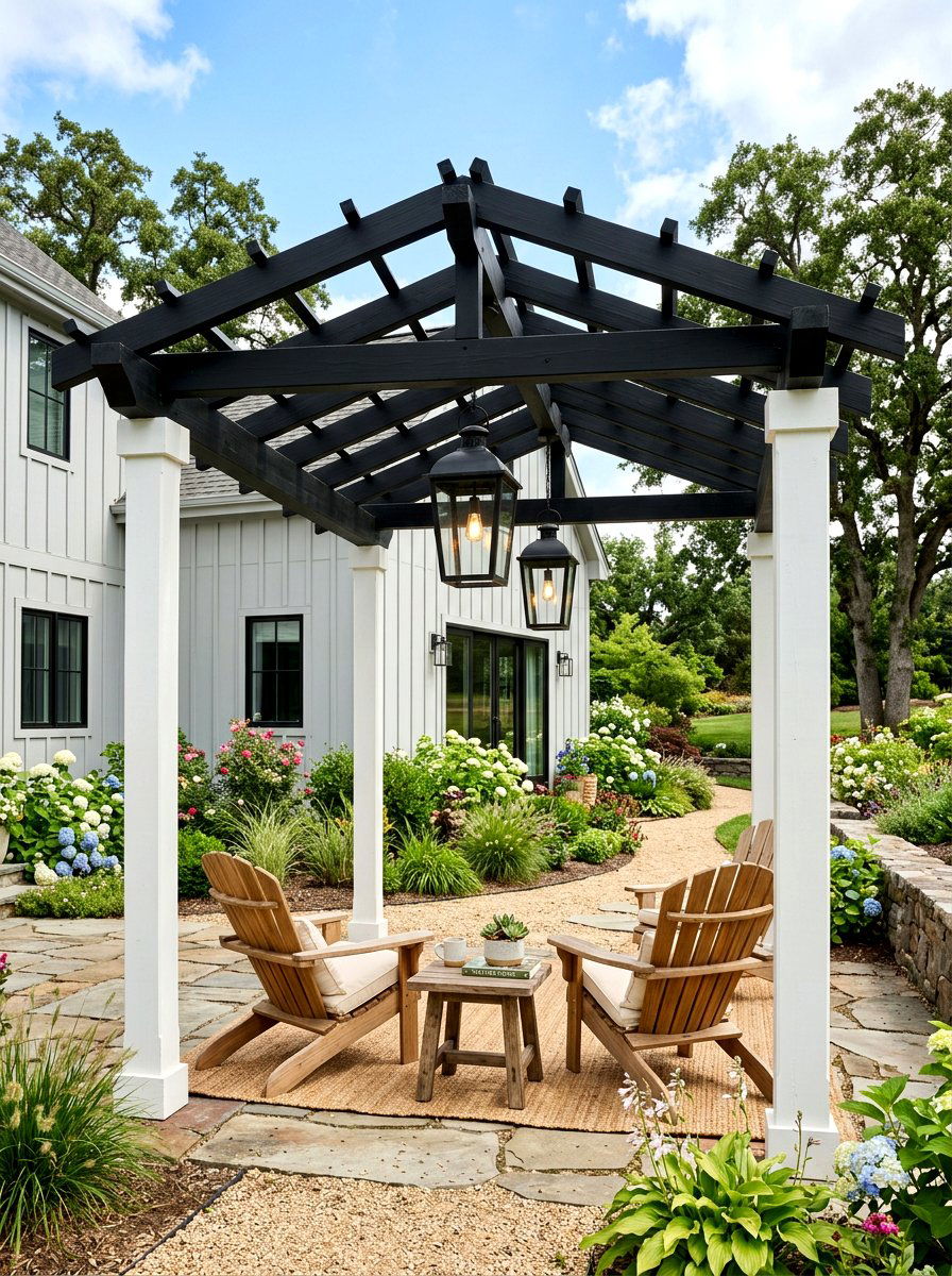 Modern Farmhouse Pergola - 30 attached pergola ideas