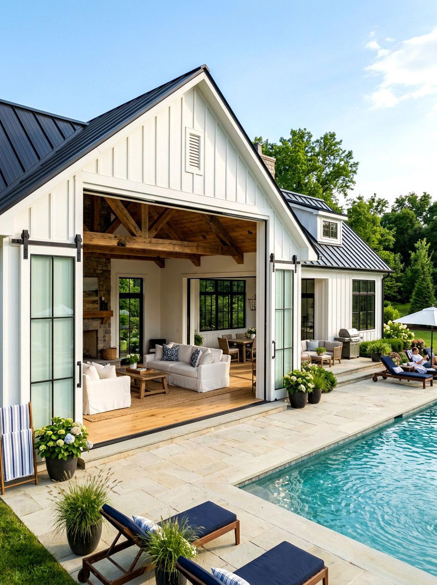 Modern Farmhouse Pool House - 30 pool cabana ideas
